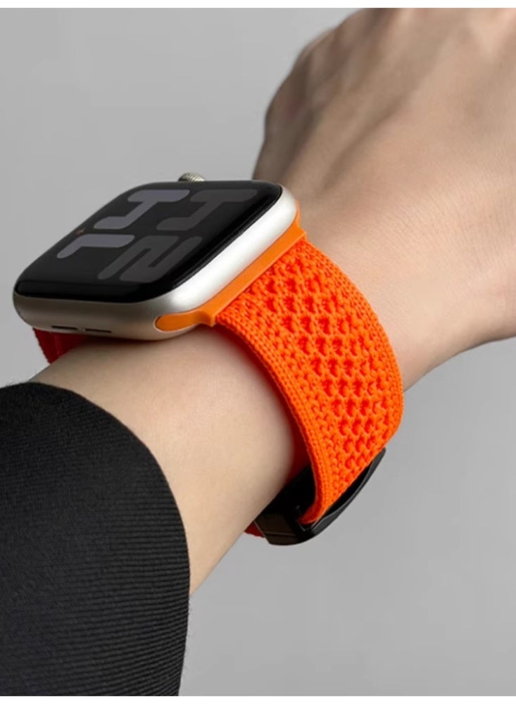 Breathable Knitted Nylon Knitted Magnetic Buckle Strap IWatch Sport Strap Orange Suitable for iWatch 7/8/9 45mm - Image 4
